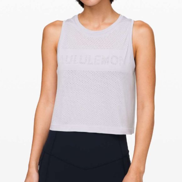 Lululemon Breeze By Muscle Crop Tank Logo Size 6 Grey Silver Top - Picture 1 of 5